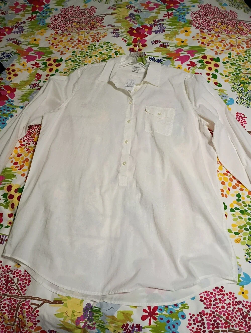 J. Crew White Long-Sleeve Button-Down Popover Shirt Tunic Size XXL New